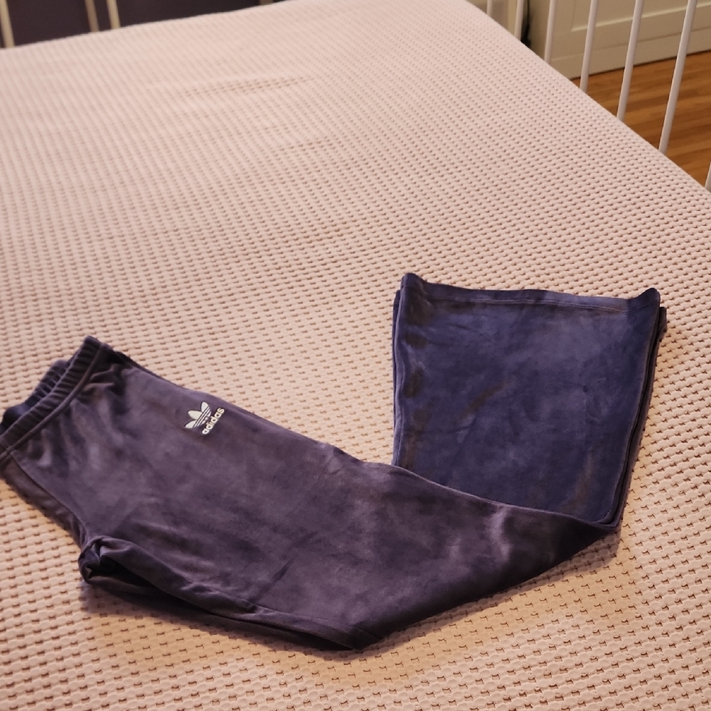 adidas Purple Velour Track Pants with Trefoil Logo